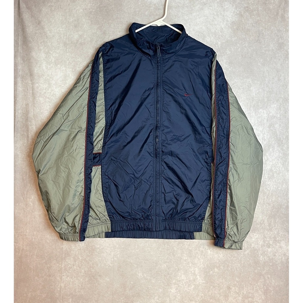 VINTAGE Nike Jacket Mens 2XL Blue Windbreaker Full Zip Lined Active Running 90s